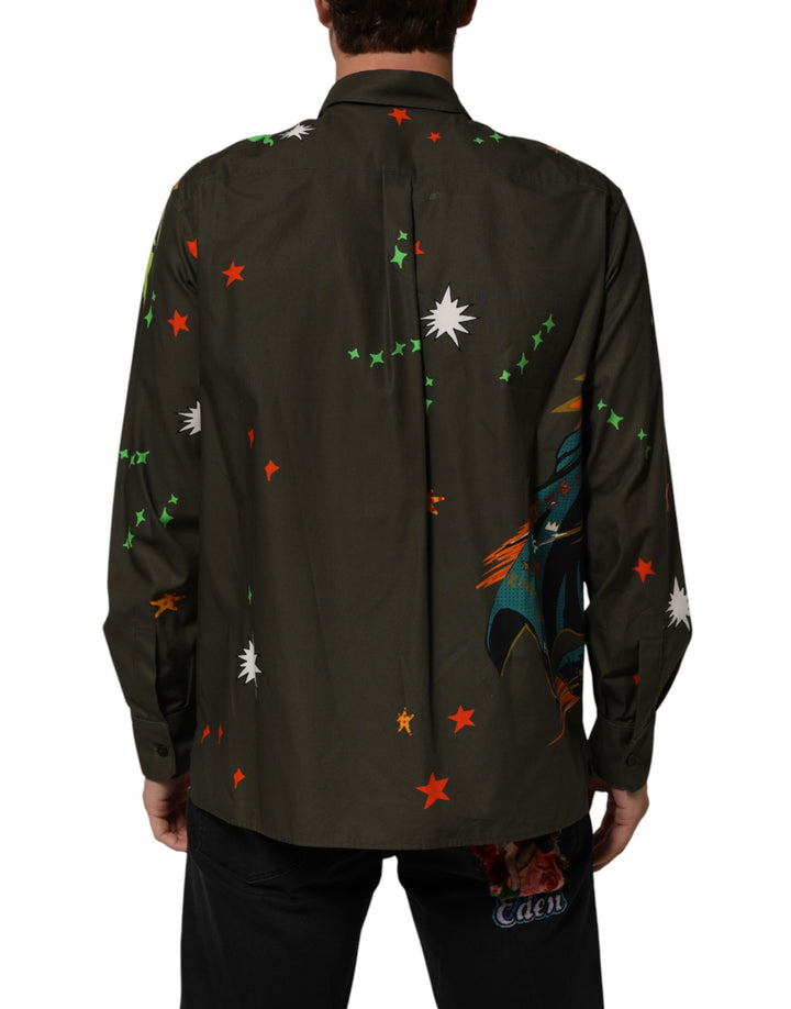 Dolce &amp; Gabbana Brown Superhero Print Button Down Shirt by Dolce &amp; Gabbana outlet now on sale