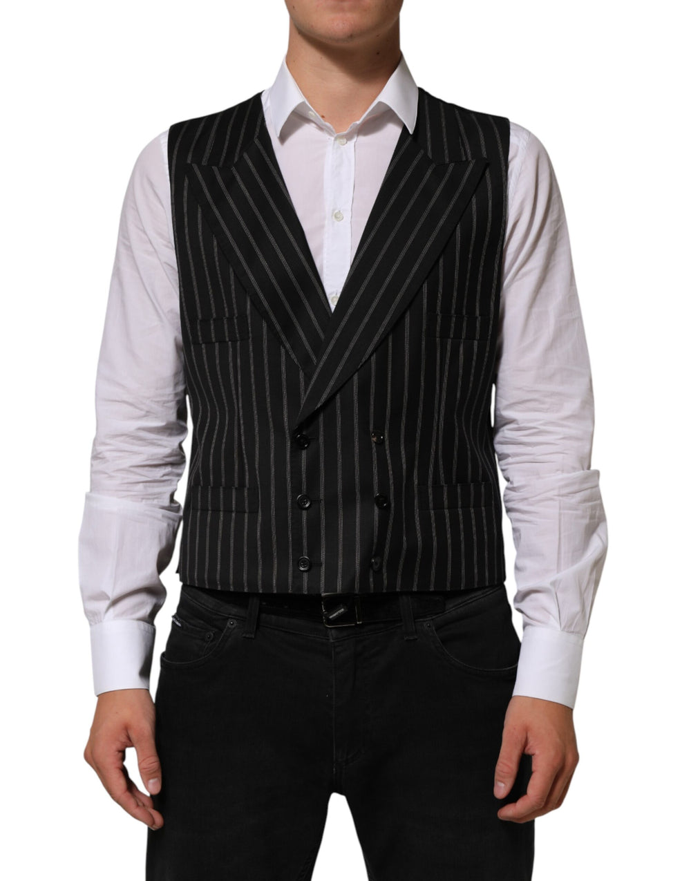 Dolce & Gabbana Black Stripes Wool Dress Men Waistcoat Vest by Dolce & Gabbana outlet now on sale