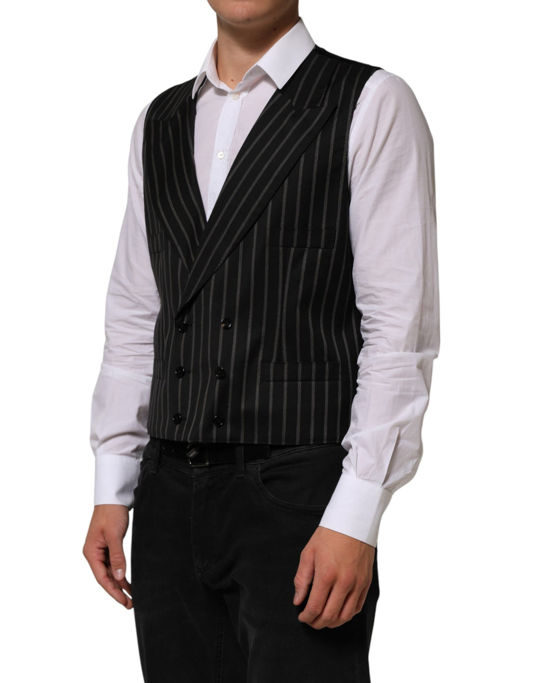 Dolce & Gabbana Black Stripes Wool Dress Men Waistcoat Vest by Dolce & Gabbana outlet now on sale