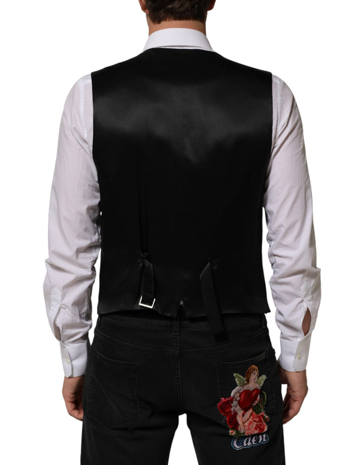 Dolce & Gabbana Black Stripes Wool Dress Men Waistcoat Vest by Dolce & Gabbana outlet now on sale