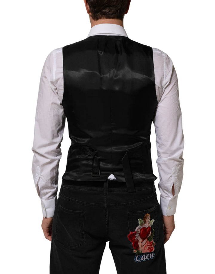 Dolce & Gabbana Black Wool Men Dress Formal Waistcoat Vest by Dolce & Gabbana outlet now on sale
