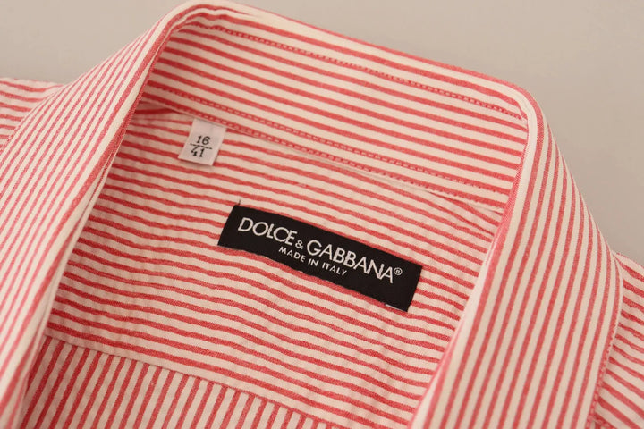 Dolce &amp; Gabbana Red White Striped Cotton Short Sleeve Shirt