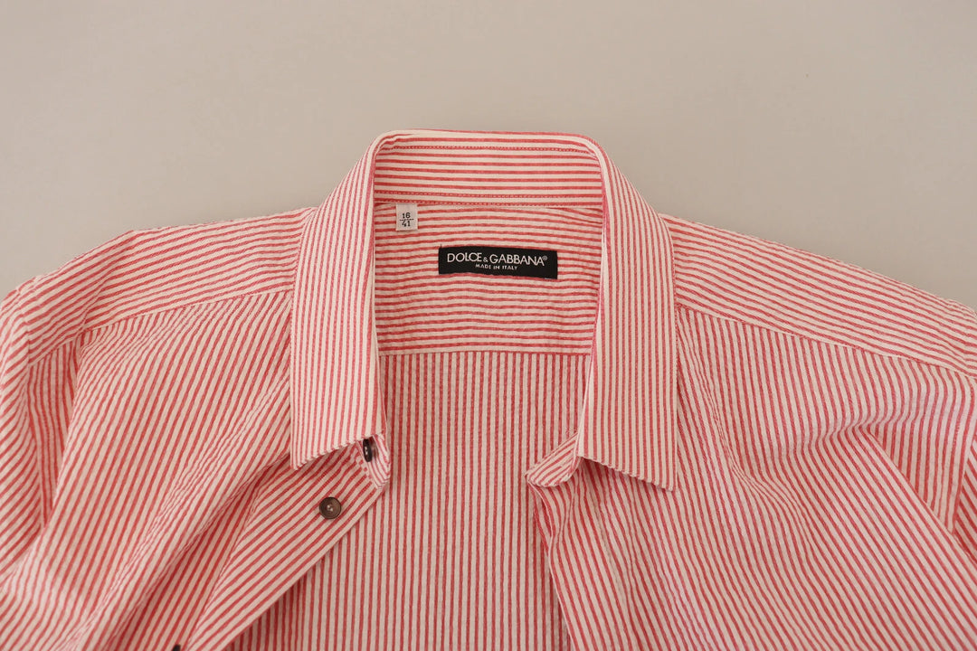 Dolce &amp; Gabbana Red White Striped Cotton Short Sleeve Shirt by Dolce &amp; Gabbana outlet now on sale