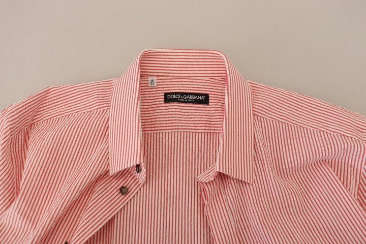 Dolce &amp; Gabbana Red White Striped Cotton Short Sleeve Shirt by Dolce &amp; Gabbana outlet now on sale