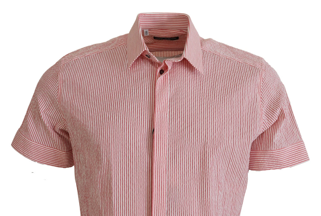 Dolce &amp; Gabbana Red White Striped Cotton Short Sleeve Shirt by Dolce &amp; Gabbana outlet now on sale