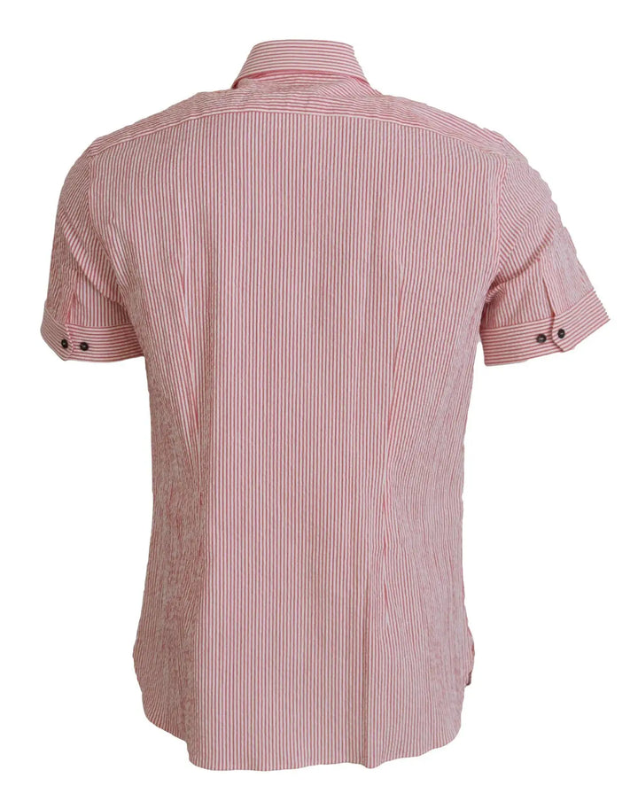 Dolce &amp; Gabbana Red White Striped Cotton Short Sleeve Shirt