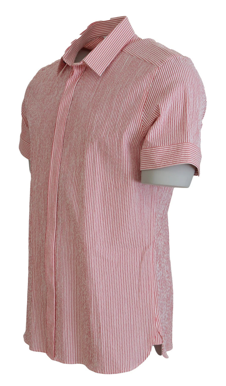 Dolce &amp; Gabbana Red White Striped Cotton Short Sleeve Shirt by Dolce &amp; Gabbana outlet now on sale