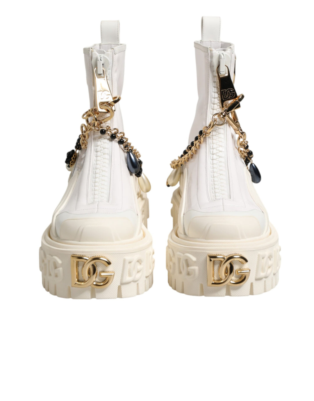 Dolce &amp; Gabbana White Leather Rubber Logo Ankle Boots Shoes by Dolce &amp; Gabbana outlet now on sale