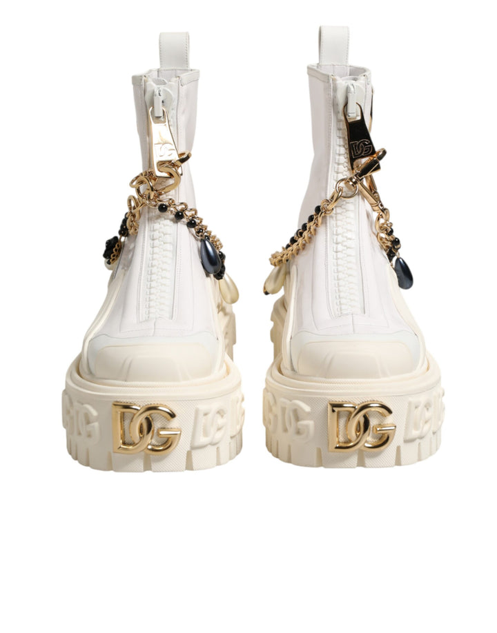 Dolce &amp; Gabbana White Leather Rubber Logo Ankle Boots Shoes by Dolce &amp; Gabbana outlet now on sale