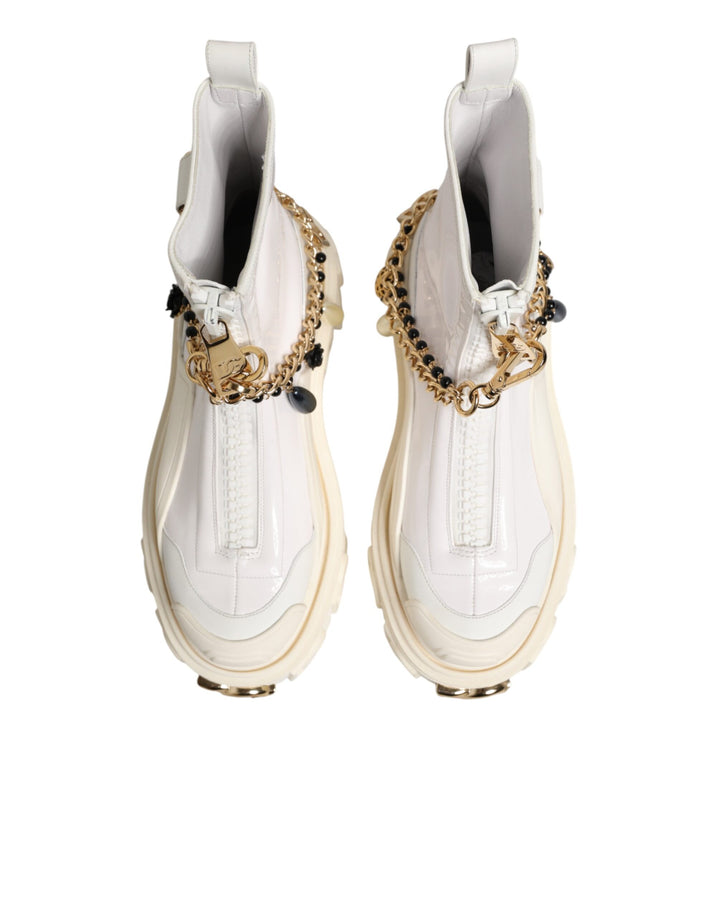 Dolce &amp; Gabbana Sample Sale Dolce &amp; Gabbana White Leather Rubber Logo Ankle Boots Shoes - | Designer outlet