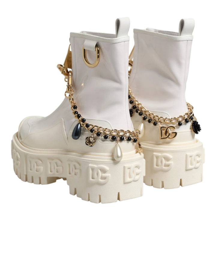 Dolce &amp; Gabbana White Leather Rubber Logo Ankle Boots Shoes by Dolce &amp; Gabbana outlet now on sale