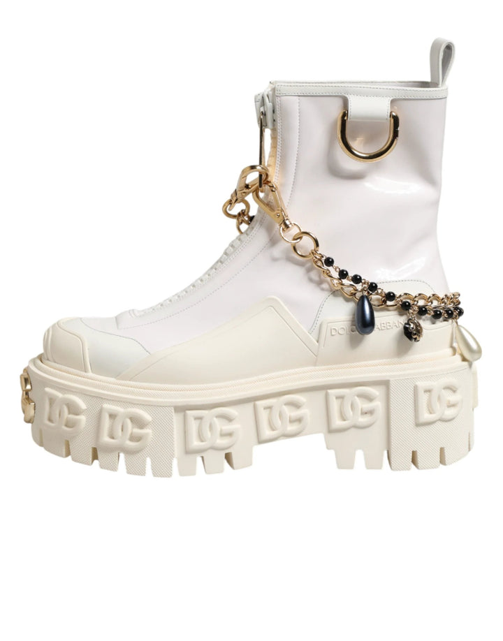 Dolce &amp; Gabbana White Leather Rubber Logo Ankle Boots Shoes by Dolce &amp; Gabbana outlet now on sale