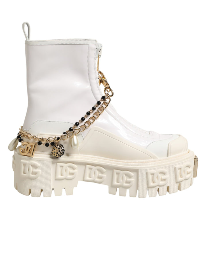 Dolce &amp; Gabbana White Leather Rubber Logo Ankle Boots Shoes by Dolce &amp; Gabbana outlet now on sale
