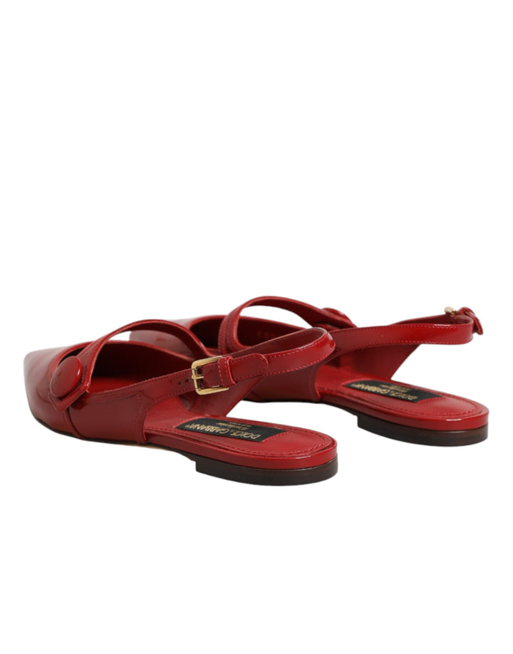 Dolce & Gabbana Red Leather Slingback Flats Sandals Shoes