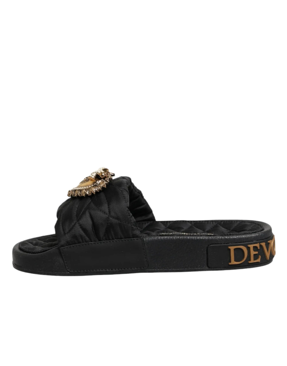 Dolce & Gabbana Sample Sale | Dolce & Gabbana Black Devotion Matelassé Leather Slides Shoes - | Designer outlet