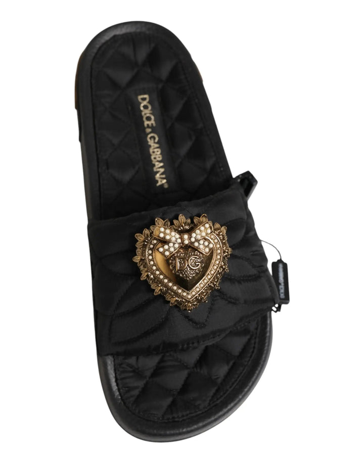 Dolce &amp; Gabbana Sample Sale | Dolce &amp; Gabbana Black Devotion Matelassé Leather Slides Shoes - | Designer outlet