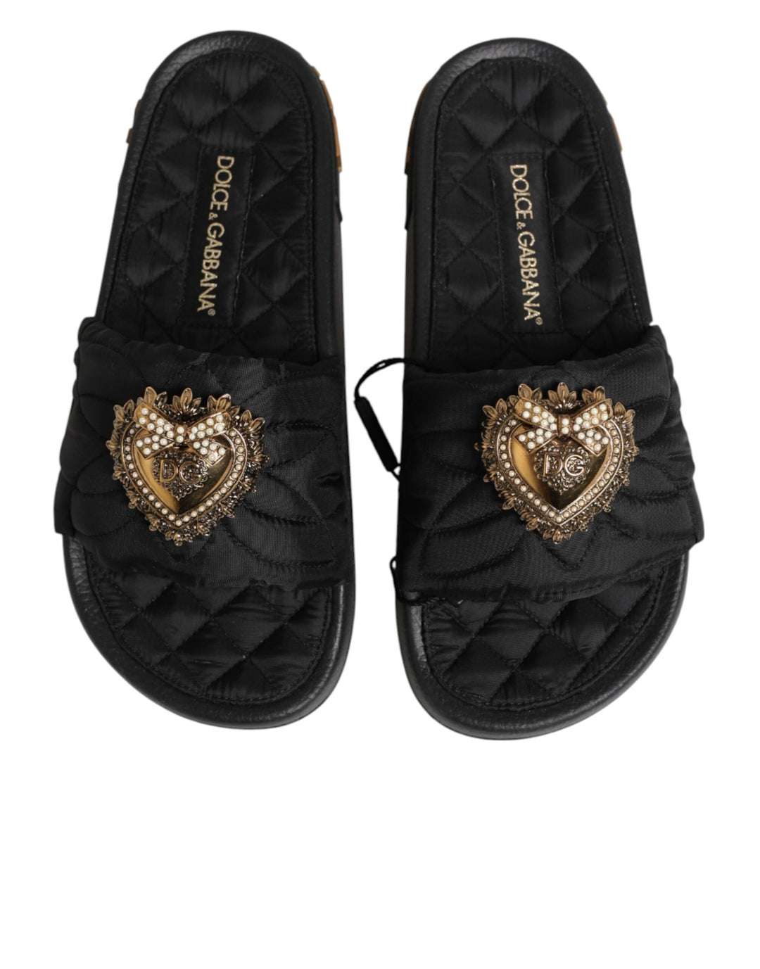 Dolce & Gabbana Black Devotion Matelassé Leather Slides Shoes