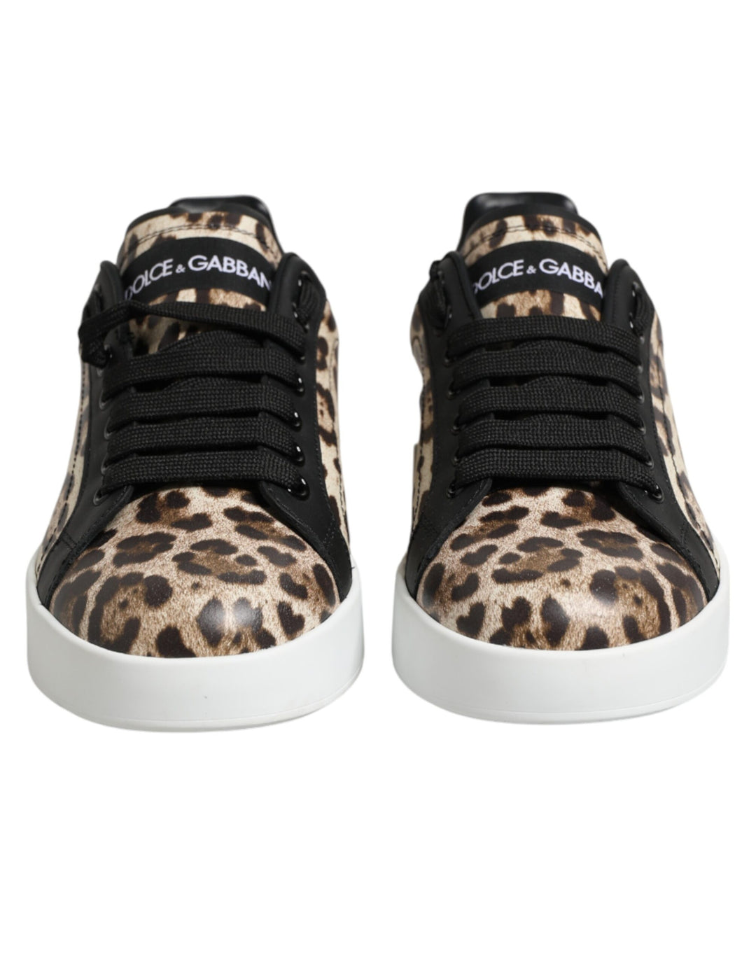 Dolce & Gabbana Brown Leather Leopard Low Top Sneakers Shoes