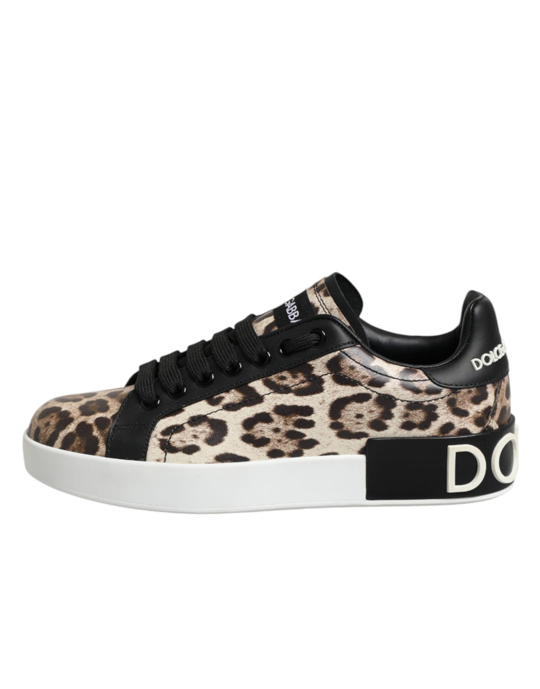 Dolce & Gabbana Brown Leather Leopard Low Top Sneakers Shoes