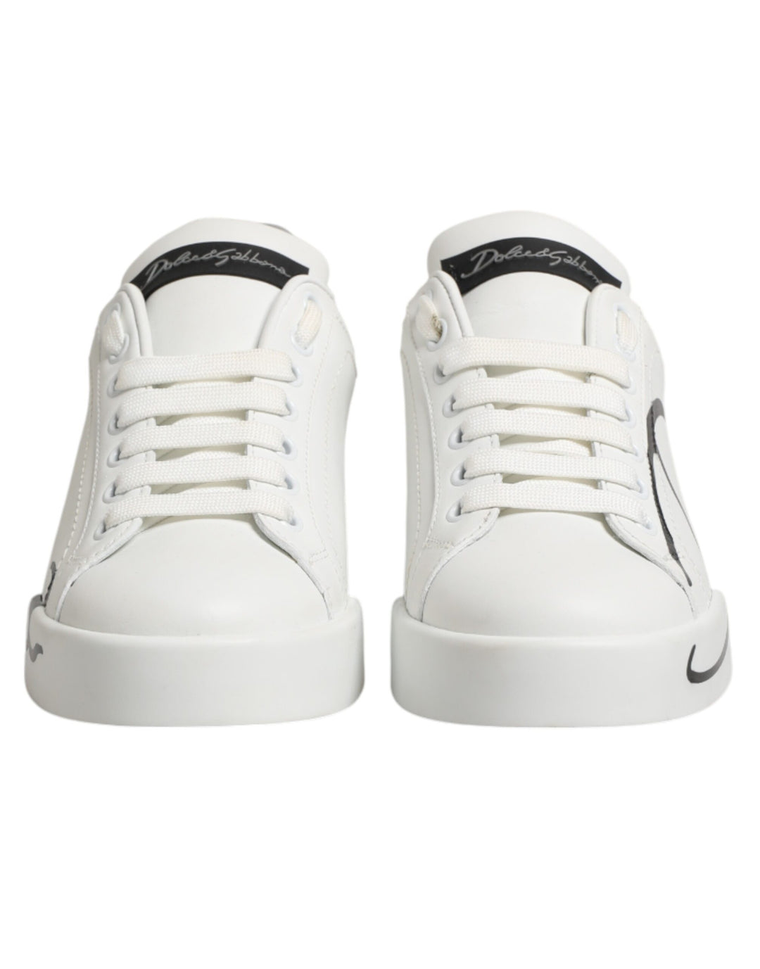 Dolce & Gabbana White Gray Low Top Leather Sneaker Shoes