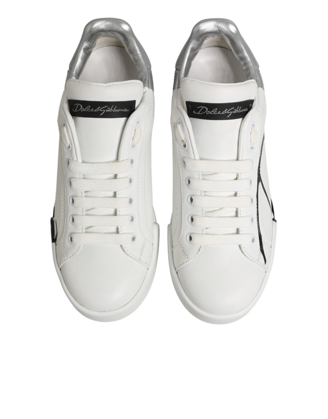 Dolce & Gabbana White Gray Low Top Leather Sneaker Shoes