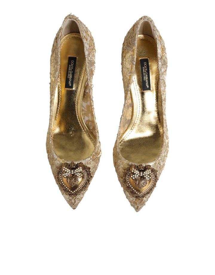 Dolce &amp; Gabbana Gold Taormina Lace DEVOTION Pumps Shoes by Dolce &amp; Gabbana outlet now on sale
