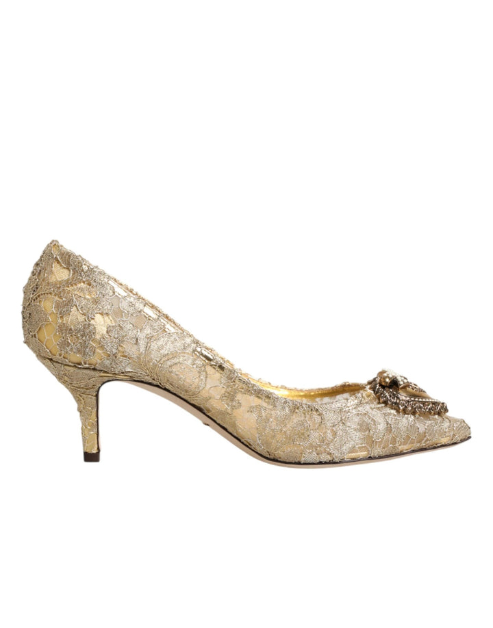 Dolce &amp; Gabbana Gold Taormina Lace DEVOTION Pumps Shoes by Dolce &amp; Gabbana outlet now on sale