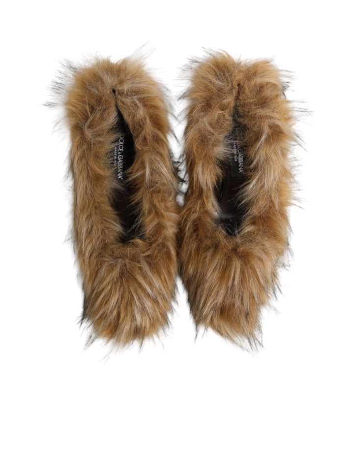 Dolce & Gabbana Brown Fur Leather High Heels Pumps Shoes