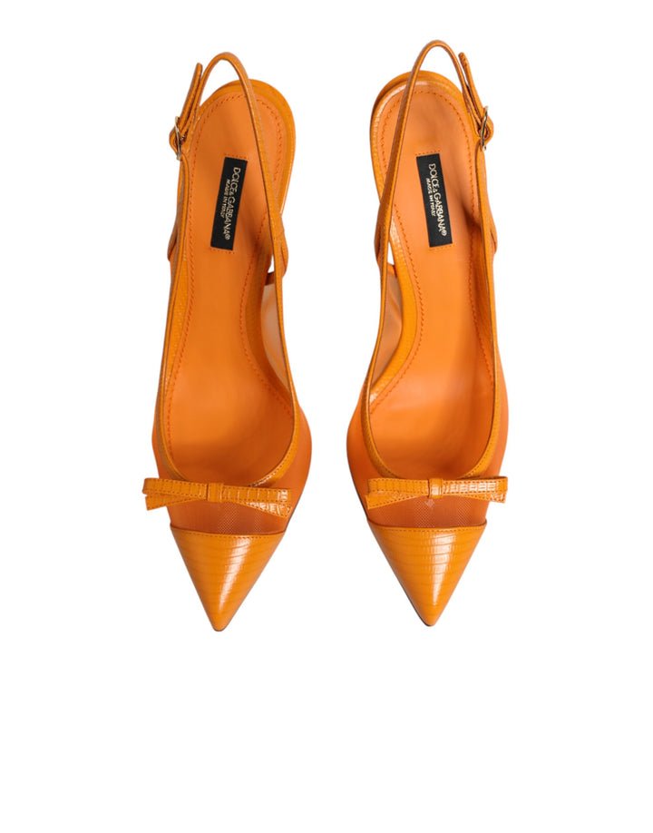 Dolce &amp; Gabbana Sample Sale Dolce &amp; Gabbana Orange Leather Mesh Heels Slingback Shoes - | Designer outlet
