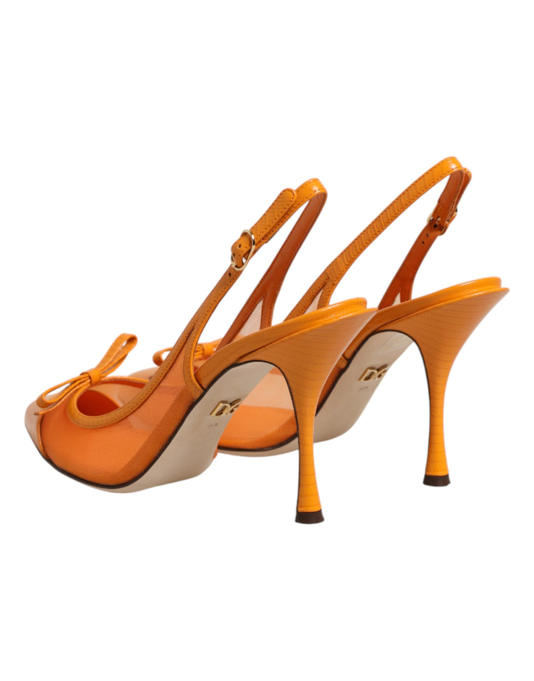 Dolce &amp; Gabbana Sample Sale Dolce &amp; Gabbana Orange Leather Mesh Heels Slingback Shoes - | Designer outlet