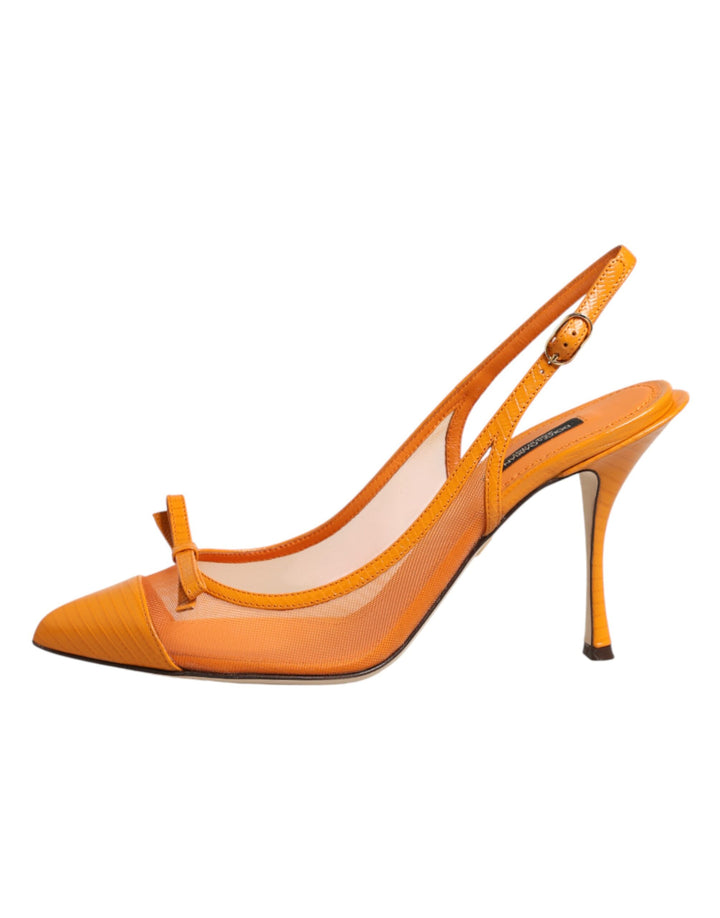 Dolce &amp; Gabbana Sample Sale Dolce &amp; Gabbana Orange Leather Mesh Heels Slingback Shoes - | Designer outlet