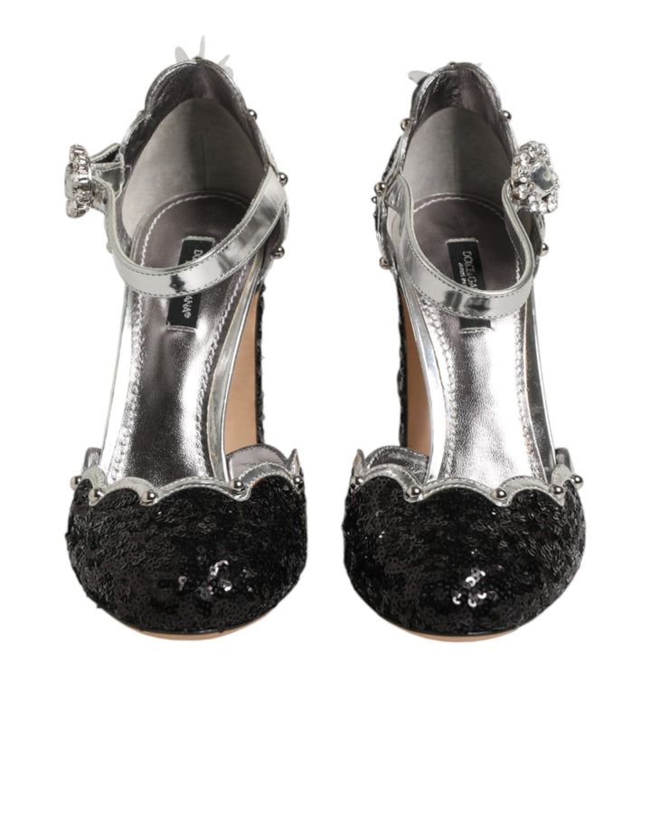 Dolce &amp; Gabbana Black Sequined Ankle Strap Sandals Shoes by Dolce &amp; Gabbana outlet now on sale