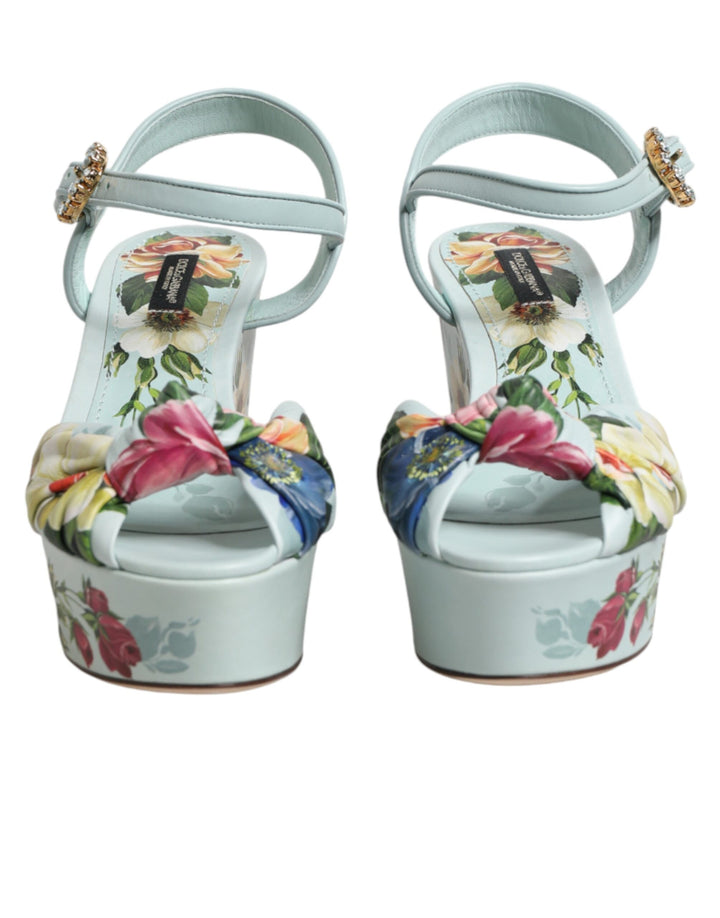 Dolce &amp; Gabbana Sample Sale Dolce &amp; Gabbana Green Floral Ankle Strap Wedge Sandals Shoes - | Designer outlet