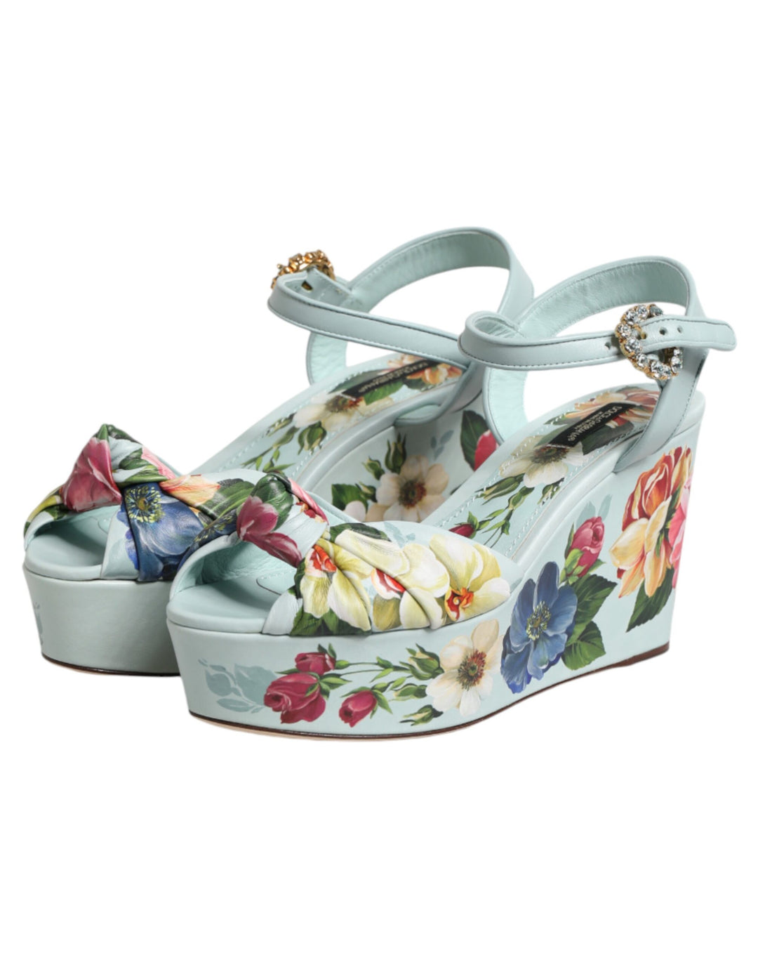 Dolce &amp; Gabbana Sample Sale Dolce &amp; Gabbana Green Floral Ankle Strap Wedge Sandals Shoes - | Designer outlet