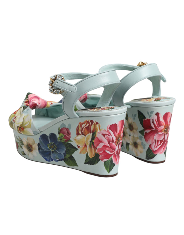Dolce &amp; Gabbana Sample Sale Dolce &amp; Gabbana Green Floral Ankle Strap Wedge Sandals Shoes - | Designer outlet
