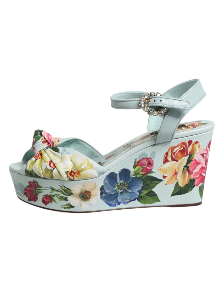 Dolce &amp; Gabbana Sample Sale Dolce &amp; Gabbana Green Floral Ankle Strap Wedge Sandals Shoes - | Designer outlet