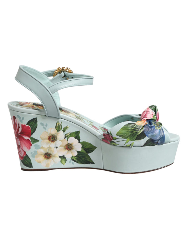 Dolce &amp; Gabbana Sample Sale Dolce &amp; Gabbana Green Floral Ankle Strap Wedge Sandals Shoes - | Designer outlet