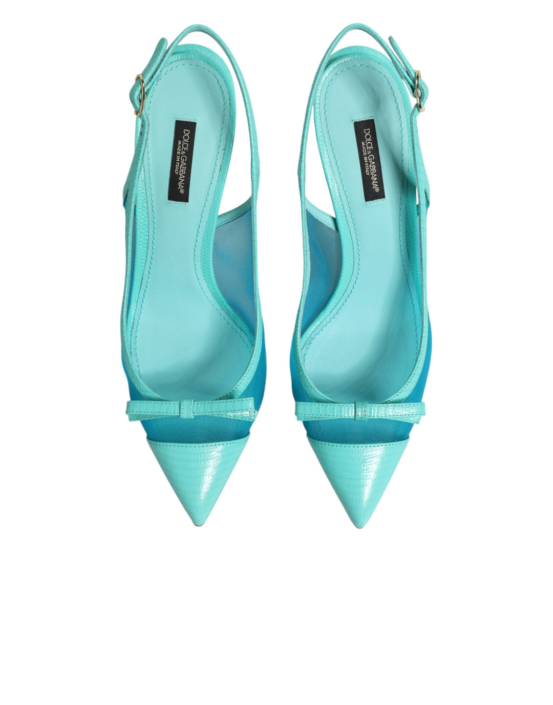 Dolce &amp; Gabbana Blue Leather Mesh Heels Slingback Shoes by Dolce &amp; Gabbana outlet now on sale