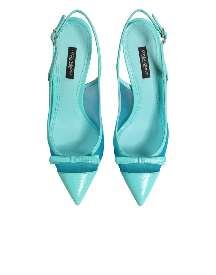 Dolce &amp; Gabbana Blue Leather Mesh Heels Slingback Shoes by Dolce &amp; Gabbana outlet now on sale