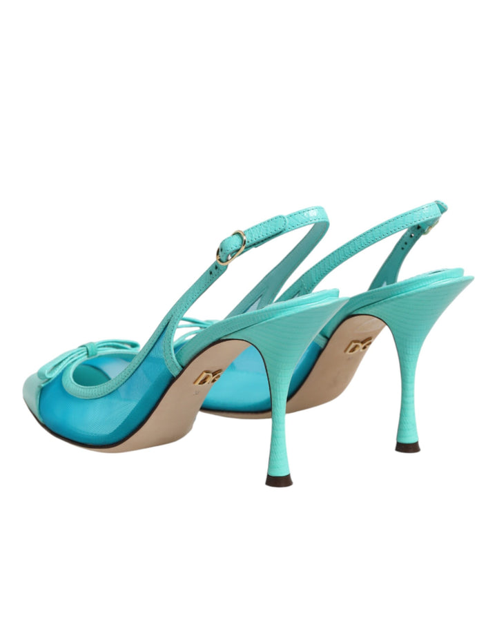 Dolce &amp; Gabbana Blue Leather Mesh Heels Slingback Shoes by Dolce &amp; Gabbana outlet now on sale
