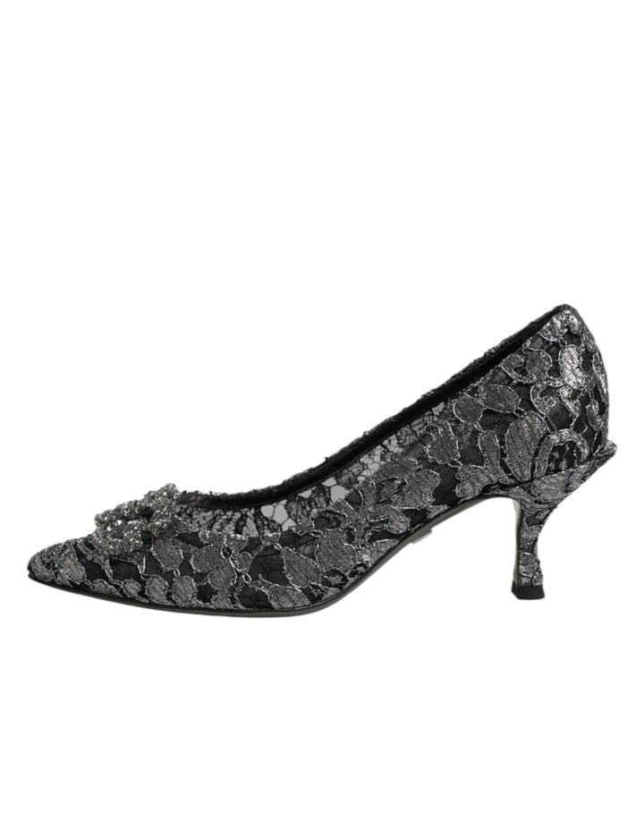 Dolce &amp; Gabbana Sample Sale Dolce &amp; Gabbana Silver Lace DG Amore Heels Pumps Shoes - | Designer outlet