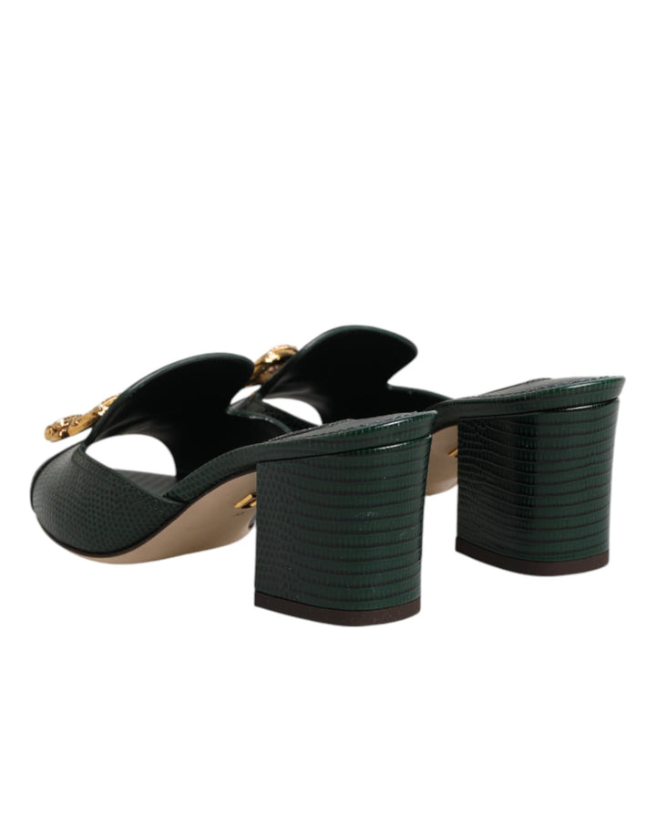 Dolce & Gabbana Green DG Amore Heel Slides Sandals Shoes