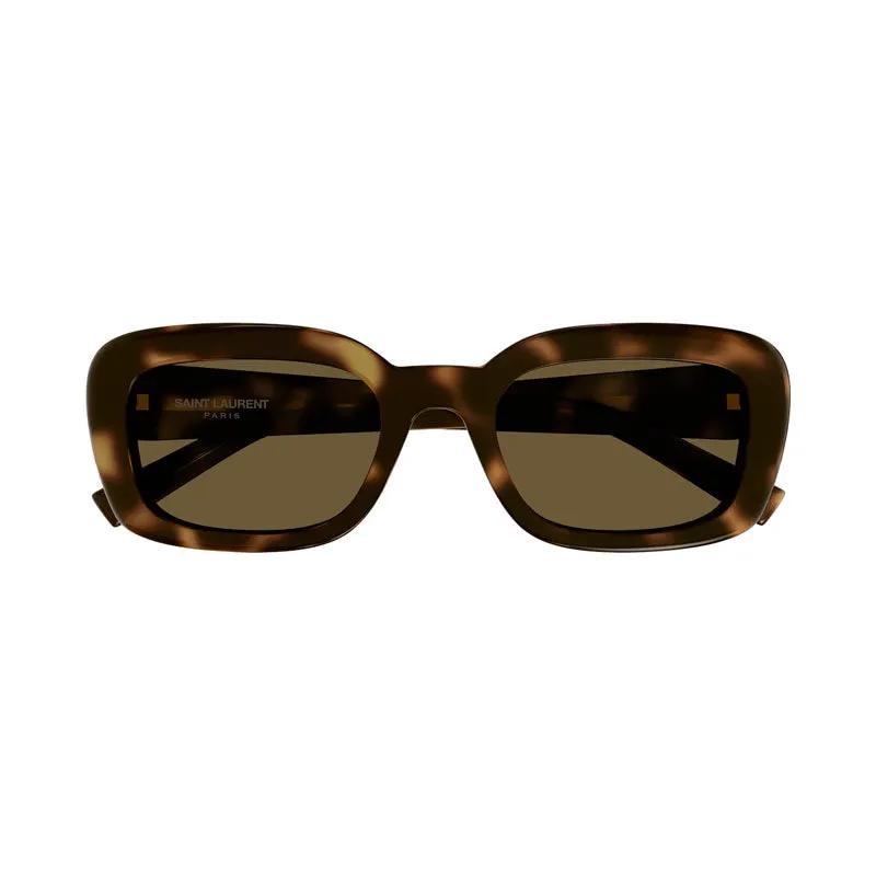 Saint Laurent Sunglasses Rectangle Full Rim, Havana Frame And Brown Lens