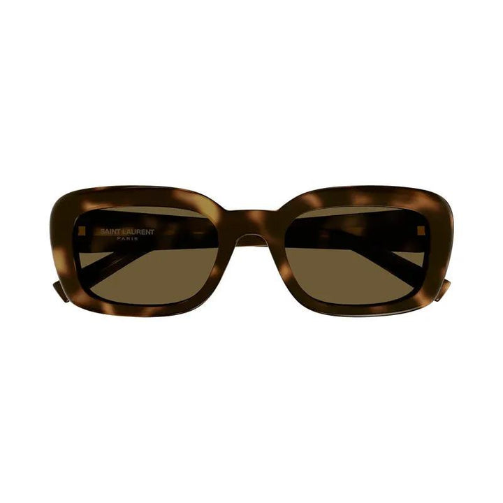 Saint Laurent Sunglasses Rectangle Full Rim, Havana Frame And Brown Lens