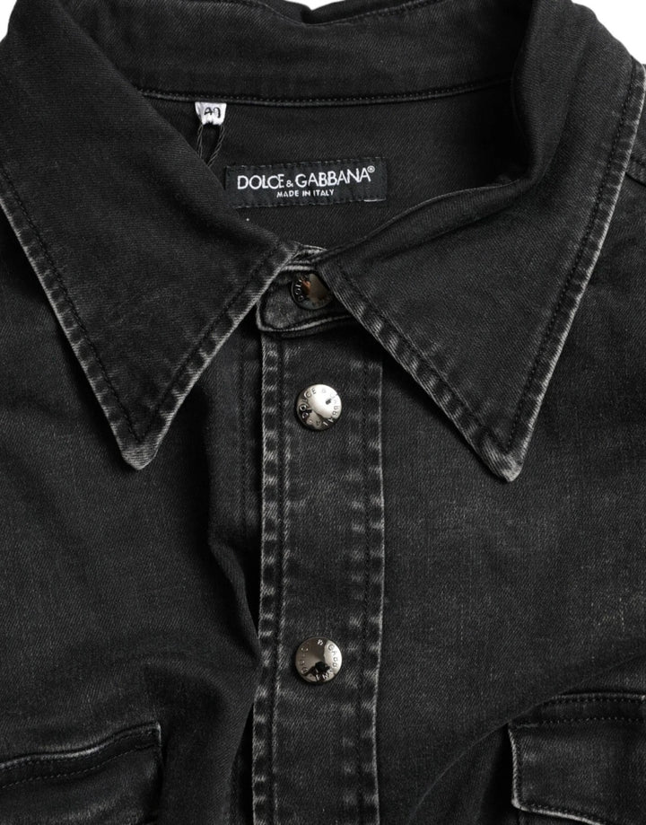 Dolce &amp; Gabbana Black Cotton Long Sleeve Denim Casual Shirt by Dolce &amp; Gabbana outlet now on sale