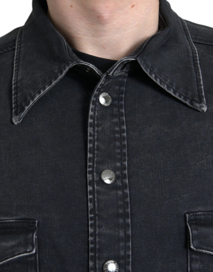 Dolce &amp; Gabbana Black Cotton Long Sleeve Denim Casual Shirt by Dolce &amp; Gabbana outlet now on sale
