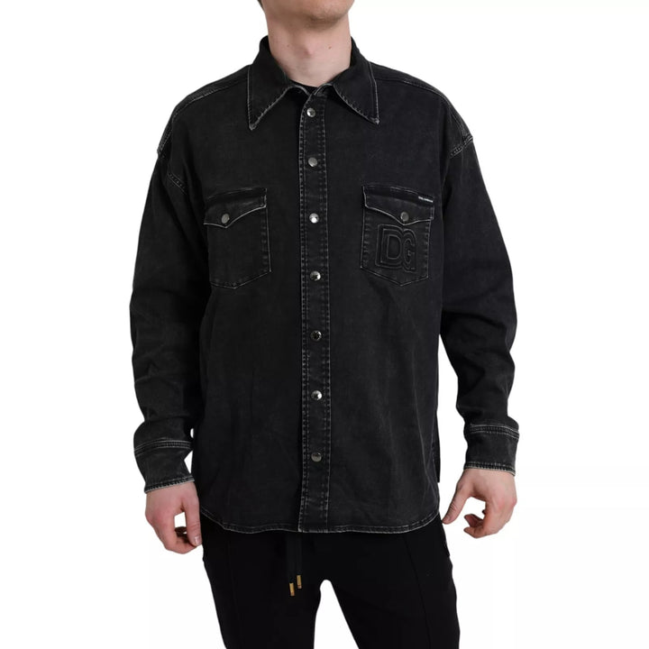 Dolce &amp; Gabbana Black Cotton Long Sleeve Denim Casual Shirt by Dolce &amp; Gabbana outlet now on sale