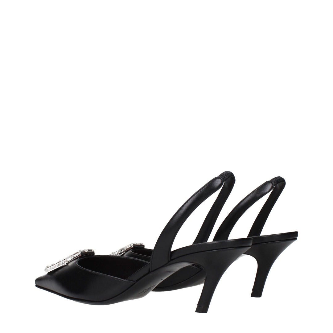 Amina Muaddi Black Leather Pumps
