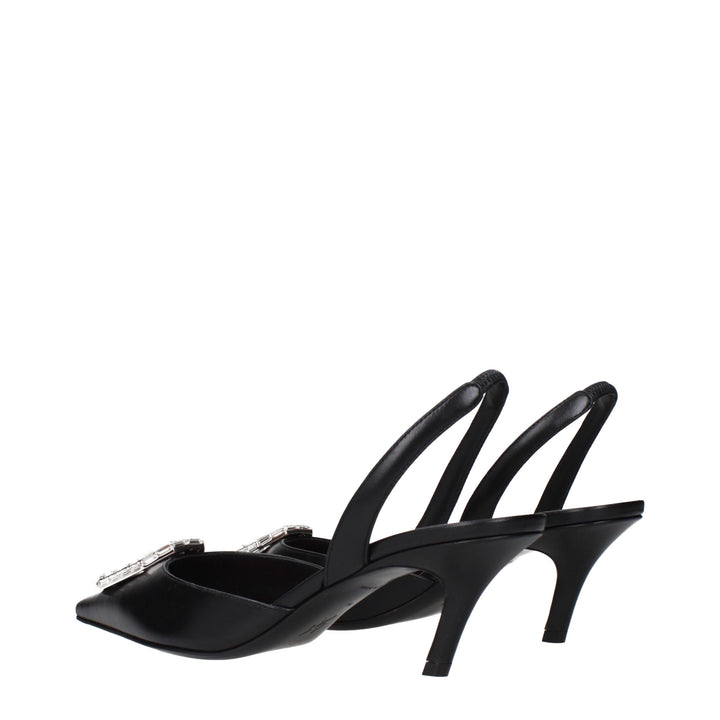 Amina Muaddi Black Leather Pumps