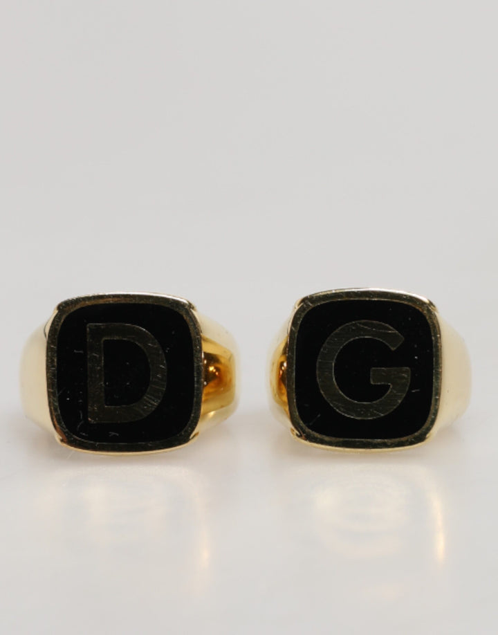 Dolce &amp; Gabbana Sample Sale Dolce &amp; Gabbana Gold-Tone Real Brass Black Enamel "DG" Adjustable Rings - | Designer outlet
